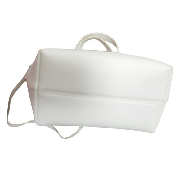 TDE White Structured Leather Tote Bag DT Logo Gold Hardware Crossbody Strap - Picture 4 of 16